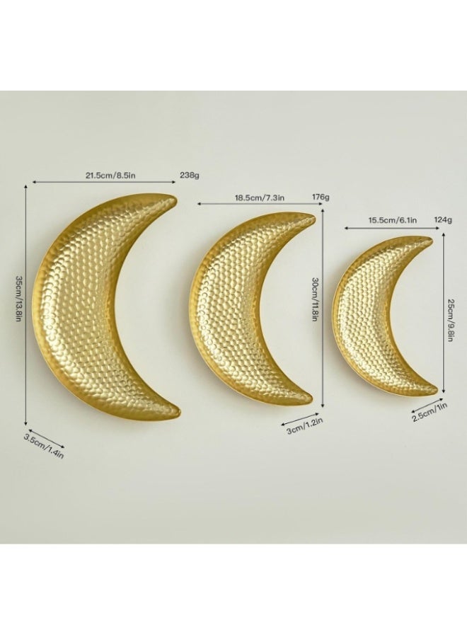 الواحة-TH 3 قطع من زينة عيد مبارك، صينية تقديم طعام على شكل هلال، طبق تقديم طعام، أطباق فواكه وحلوى، حاوية تخزين طعام وحلوى، رمضان، إسلامي، حفلة، صينية ذهبية لعيد مبارك - Image 5